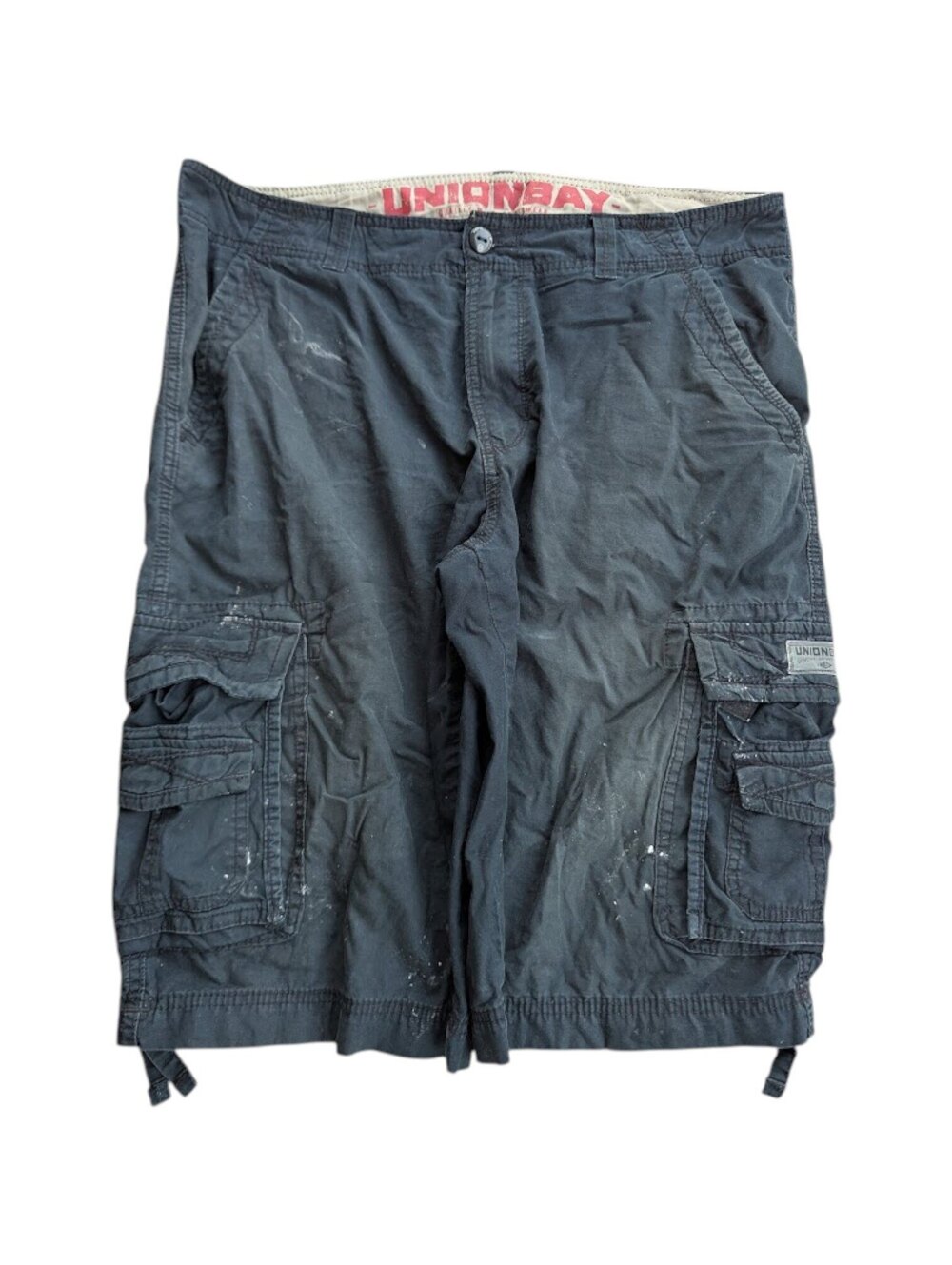 Unionbay 36 Y2K Black Distressed Paint Splatter Cargo Shorts Workwear 14 inseam